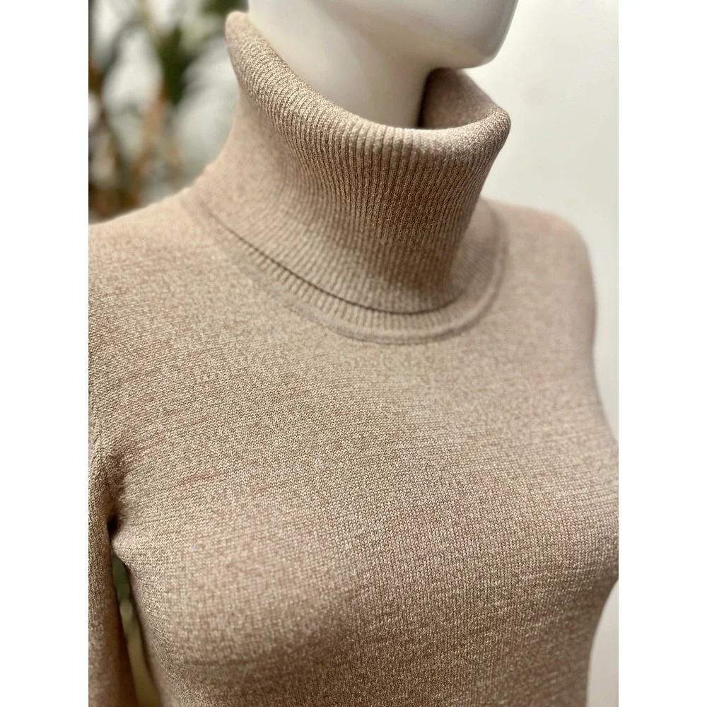Cable And Gauge Turtleneck Sweater Women Size M Gold Glittery Shimmery Holiday